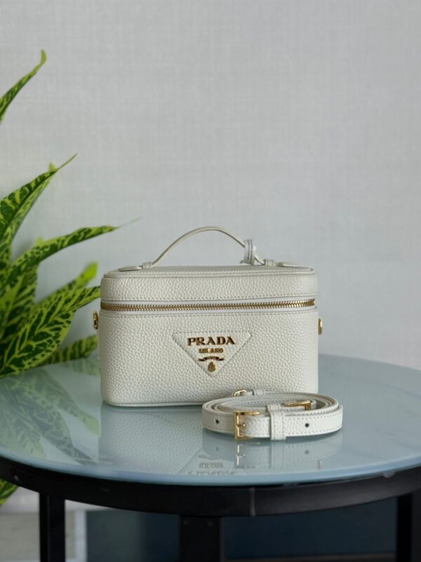 Prada White Saffiano Leather Vanity Bag