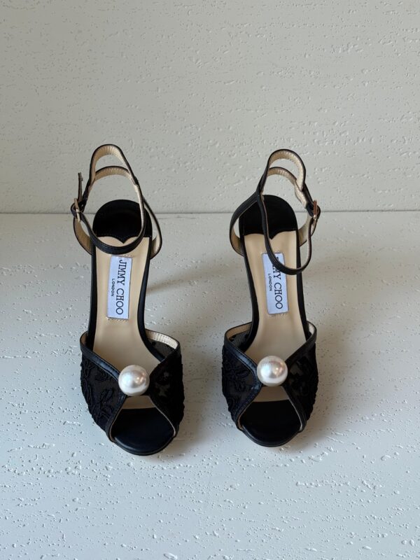 Jimmy Choo Sacora 85 Ivory Lace Pearl Sandals