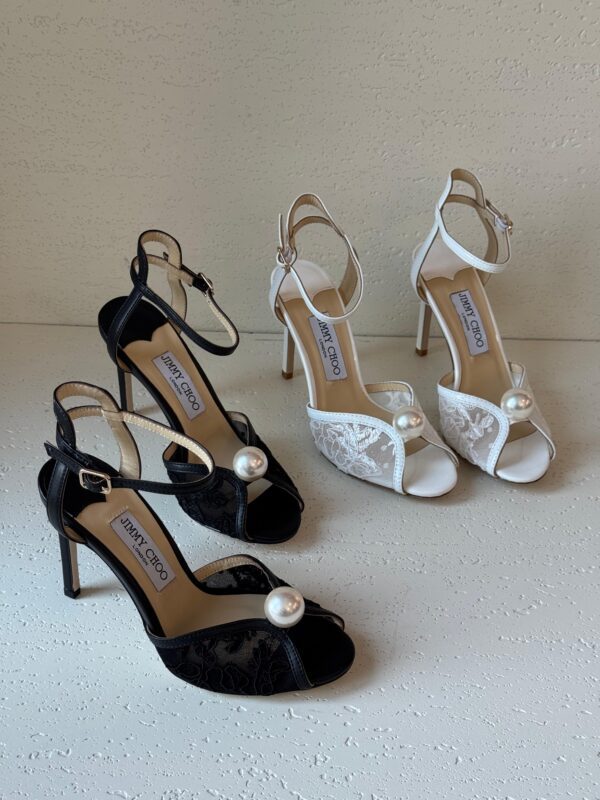 Jimmy Choo Sacora 85 Ivory Lace Pearl Sandals