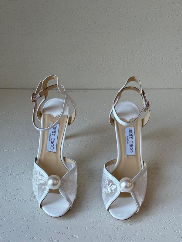 Jimmy Choo Sacora 85 Ivory Lace Pearl Sandals