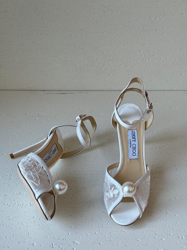 Jimmy Choo Sacora 85 Ivory Lace Pearl Sandals