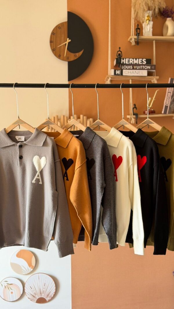 “Unisex heart logo knit sweaters in multiple colors – premium winter pullover collection”