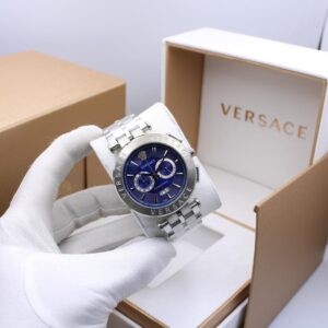 Luxury stainless steel men’s chronograph watch with blue dial and metal strap