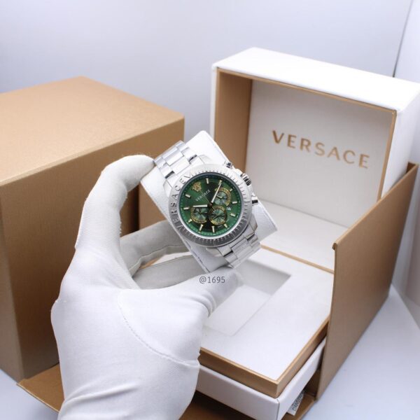 Premium chronograph wristwatch for men with green dial and stainless steel strap