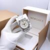 Elegant stainless steel chronograph watch for men with silver dial