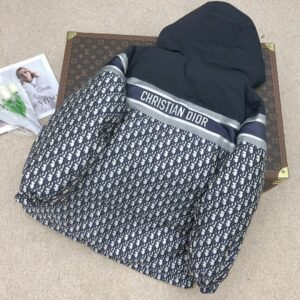 Luxury-inspired monogram hooded winter jacket with insulated design