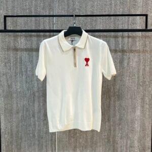 AMI Paris De Coeur Knitted Polo Shirt