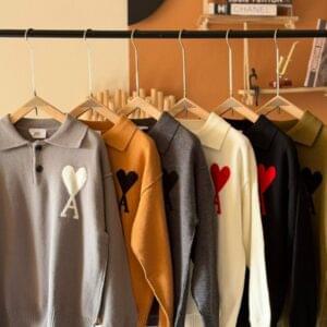 “Unisex heart logo knit sweaters in multiple colors – premium winter pullover collection”